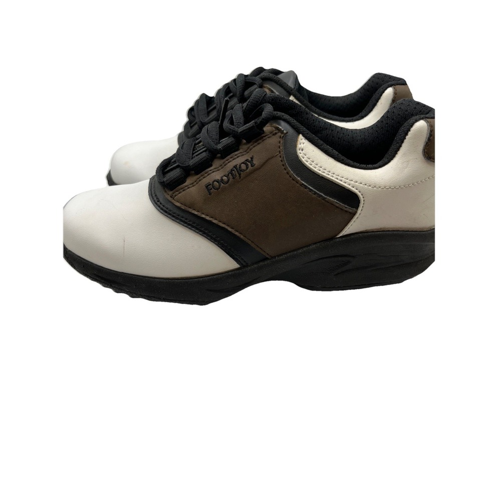 Footjoy Junior Golf Spikes Youth Size 3M Brown & White Oxford Soft Shoes Cleats - Picture 3 of 6
